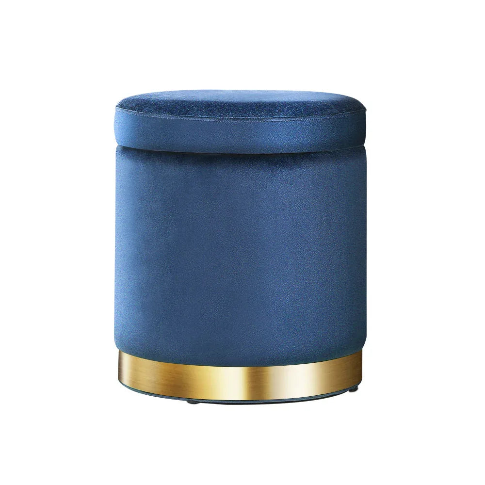 Artiss Ottoman Storage Foot Stool Round Velvet Navy - Mekamart Australia