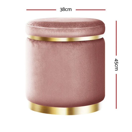 Artiss Ottoman Foot Stool Round Velvet Pink - Mekamart Australia