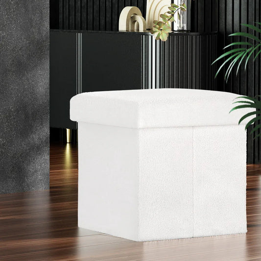 Artiss Ottoman Storage Foot Stool Vanity Square Teddy - Mekamart Australia