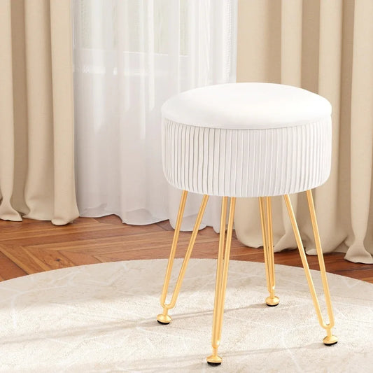 Artiss Ottoman Storage Foot Stool Vanity Velvet Round White - Mekamart Australia