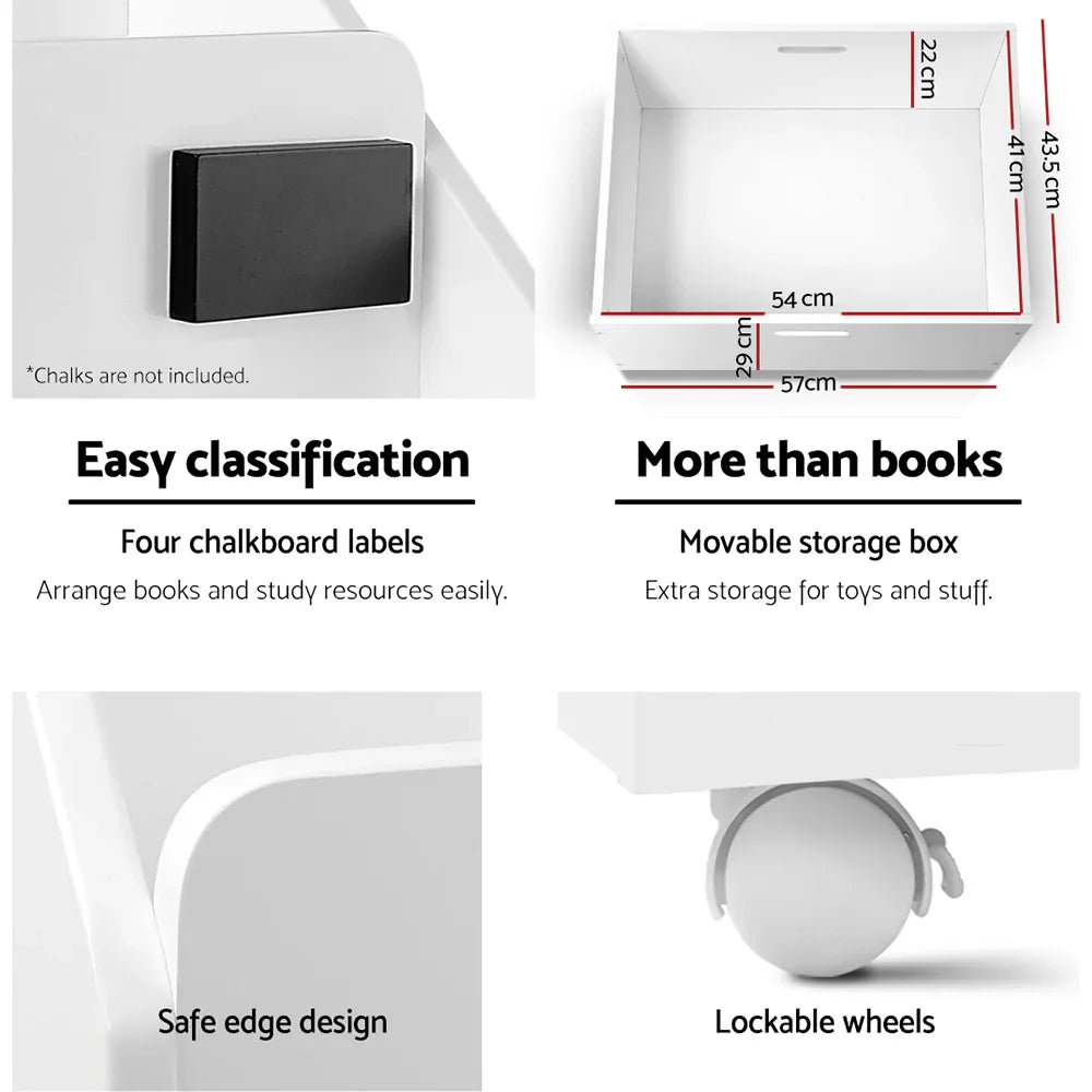 Keezi 4 Tiers Kids Bookshelf Storage Organiser Children Bookcase Drawers Display - Mekamart Australia