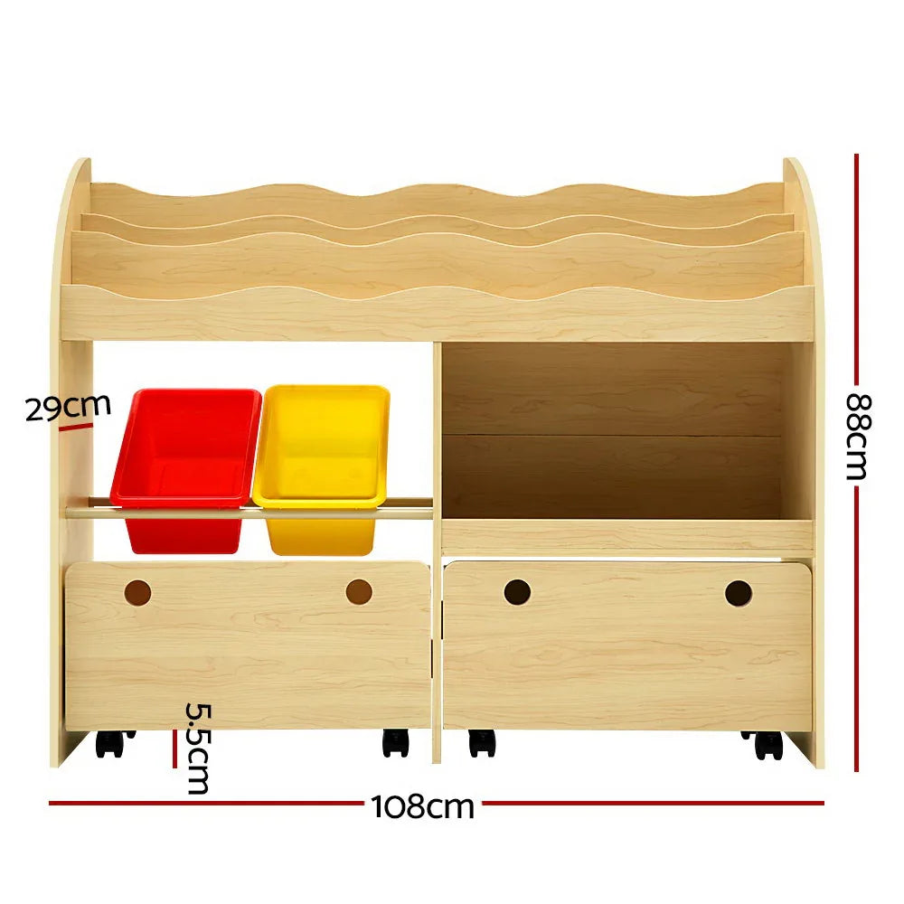 Keezi 3 Tiers Kids Bookshelf Storage Children Bookcase Toy Box Organiser Display - Mekamart Australia