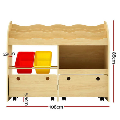 Keezi 3 Tiers Kids Bookshelf Storage Children Bookcase Toy Box Organiser Display - Mekamart Australia