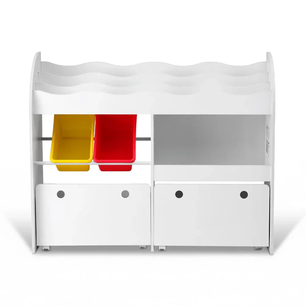 Keezi 3 Tiers Kids Bookshelf Storage Children Bookcase Toy Box Organiser Display White - Mekamart Australia