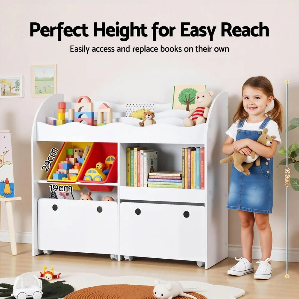 Keezi 3 Tiers Kids Bookshelf Storage Children Bookcase Toy Box Organiser Display White - Mekamart Australia
