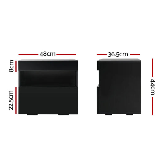 Artiss Bedside Table LED - HERES Black - Mekamart Australia