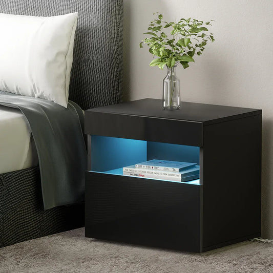 Artiss Bedside Table LED - HERES Black - Mekamart Australia