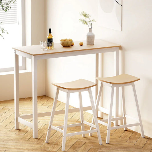 Artiss Bar Table and Stools Set Dining Desk Solid Wood Kitchen Chairs Cafe Pub - Mekamart Australia