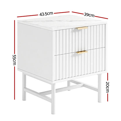 Artiss Bedside Table 2 Drawers - White - Mekamart Australia