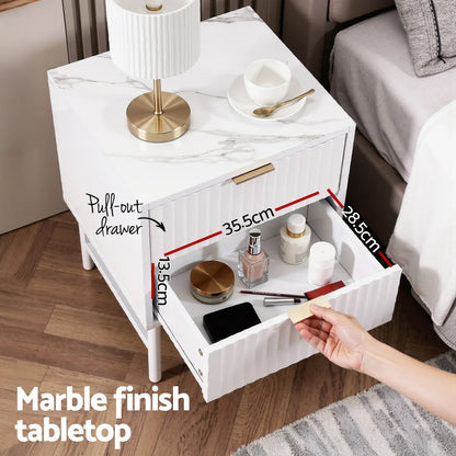 Artiss Bedside Table 2 Drawers - White - Mekamart Australia