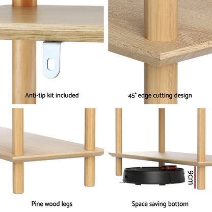 Artiss Bookshelf 5 Tiers Bookcase Display Shelves Wooden Storage Stand Rack Pine - Mekamart Australia