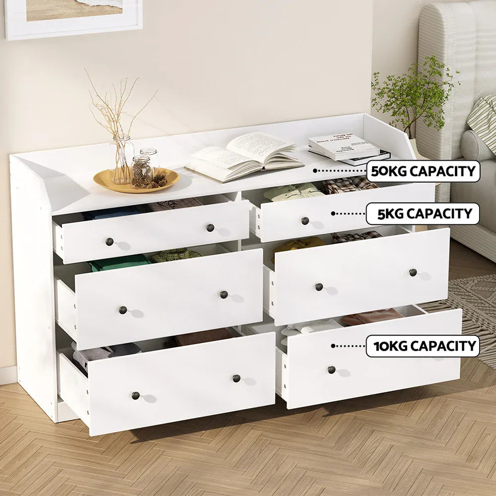 Artiss 6 Chest of Drawers - PETE White - Mekamart Australia