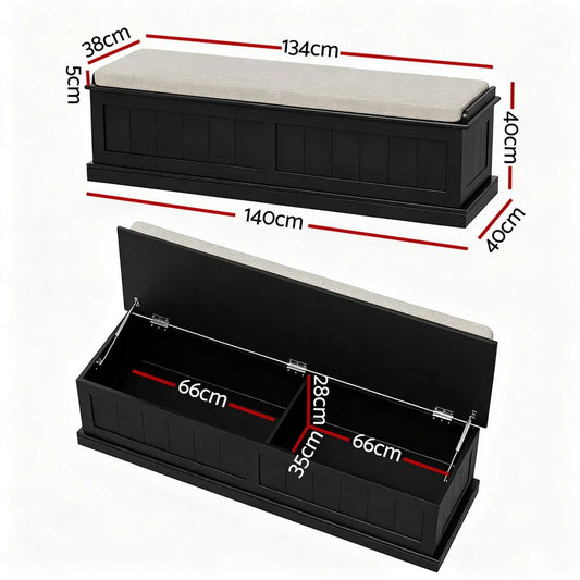 Artiss Storage Ottoman Blanket Box 140cm Fluted Black - Mekamart Australia