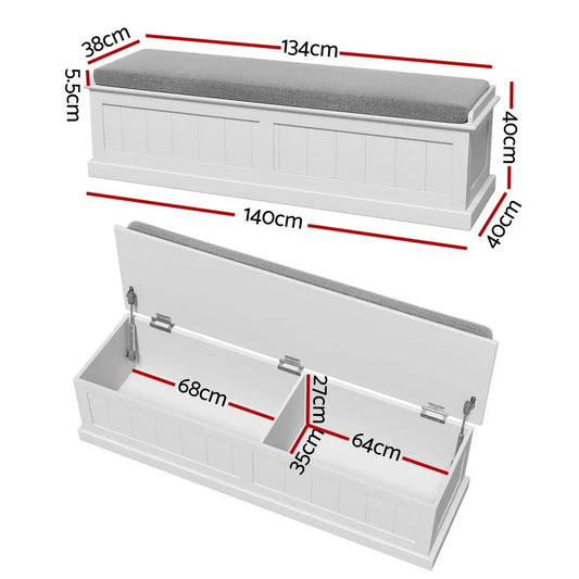 Artiss Storage Ottoman Blanket Box 140cm Fluted Grey - Mekamart Australia