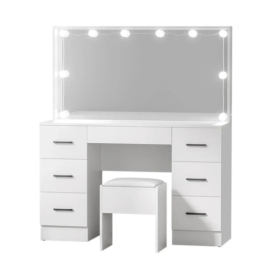Artiss Dressing Table Set Stool 10 Led Bulbs White Debbie - Mekamart Australia