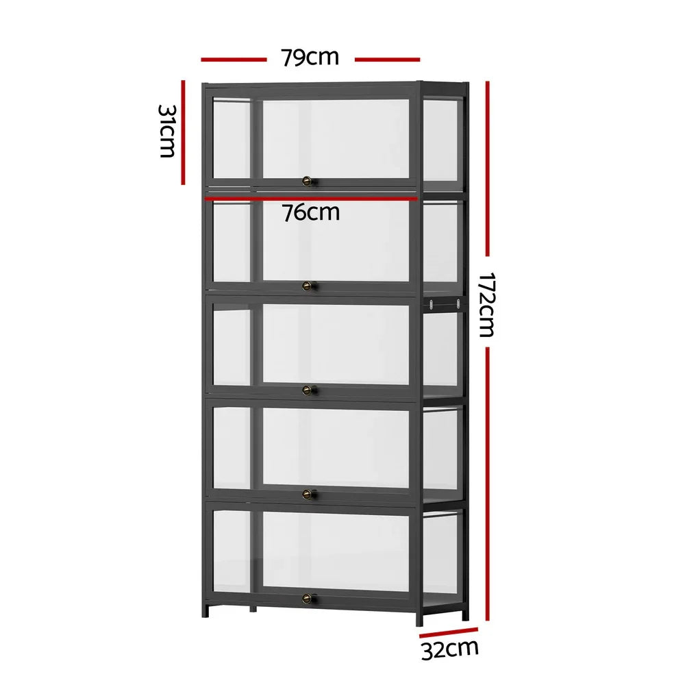 Artiss 5-Tier Display Cabinet Storage Bookshelf Clear Shelf Black - Mekamart Australia