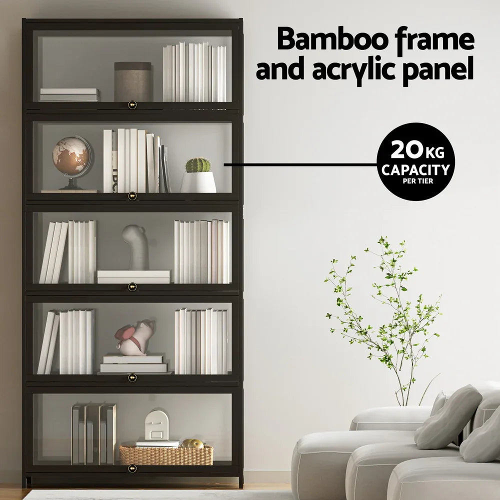 Artiss 5-Tier Display Cabinet Storage Bookshelf Clear Shelf Black - Mekamart Australia