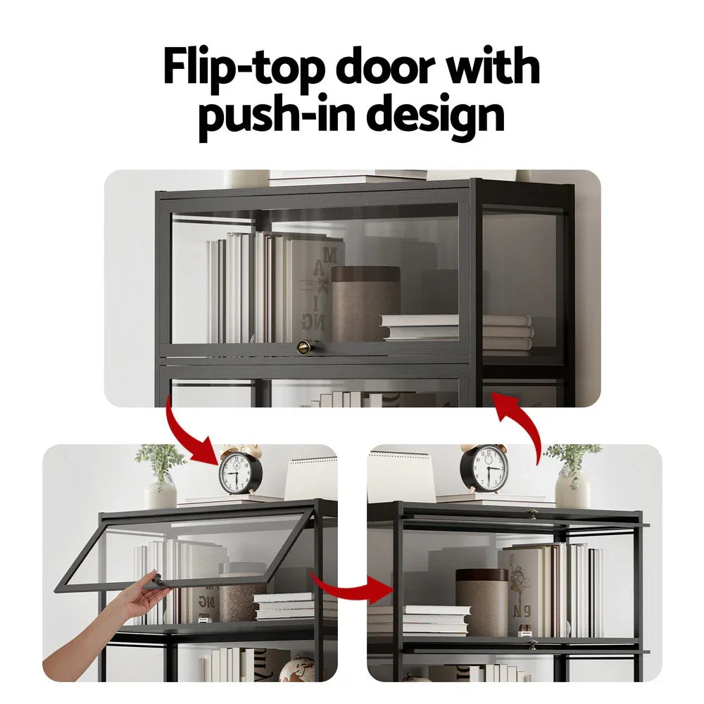 Artiss 5-Tier Display Cabinet Storage Bookshelf Clear Shelf Black - Mekamart Australia