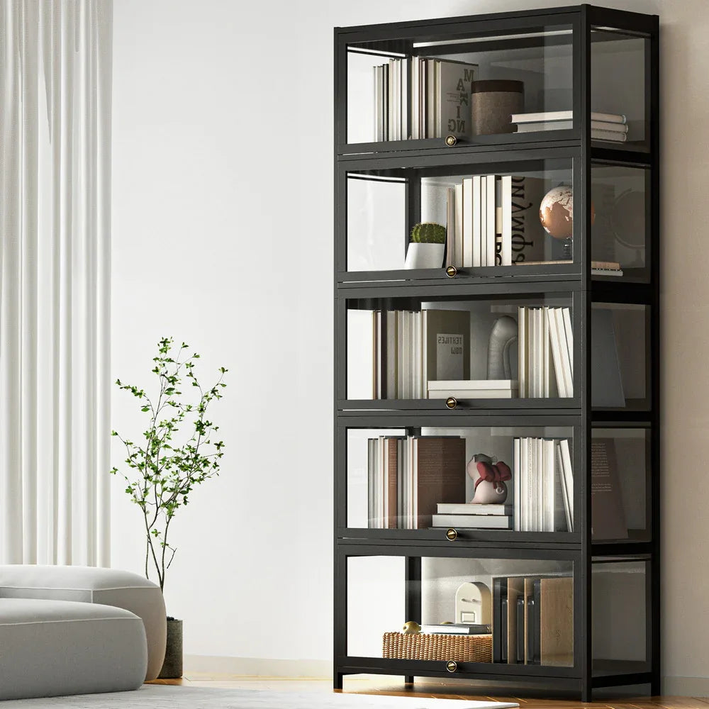 Artiss 5-Tier Display Cabinet Storage Bookshelf Clear Shelf Black - Mekamart Australia