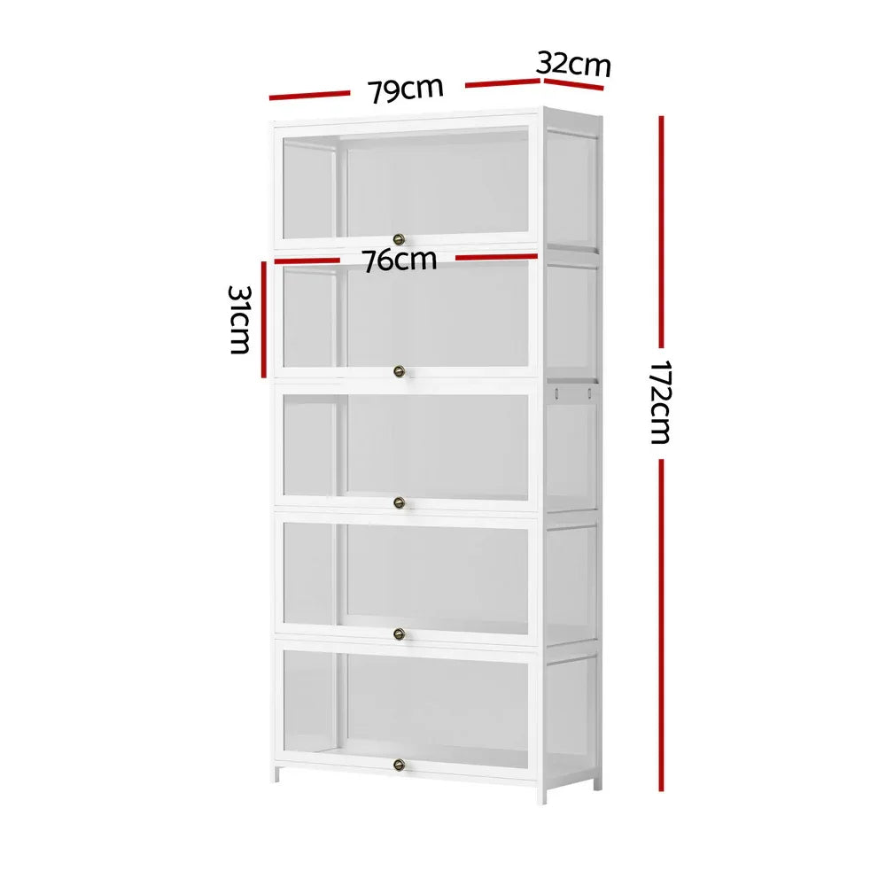 Artiss 5-Tier Display Cabinet Storage Bookshelf Clear Shelf White - Mekamart Australia