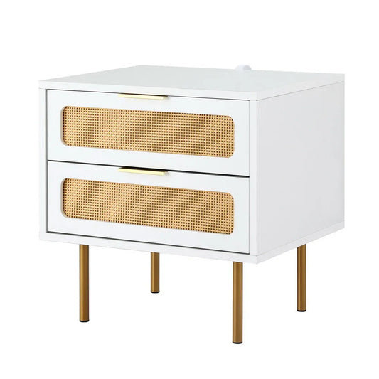 Artiss Rattan Bedside Table 2 Drawers Pine - Mekamart Australia
