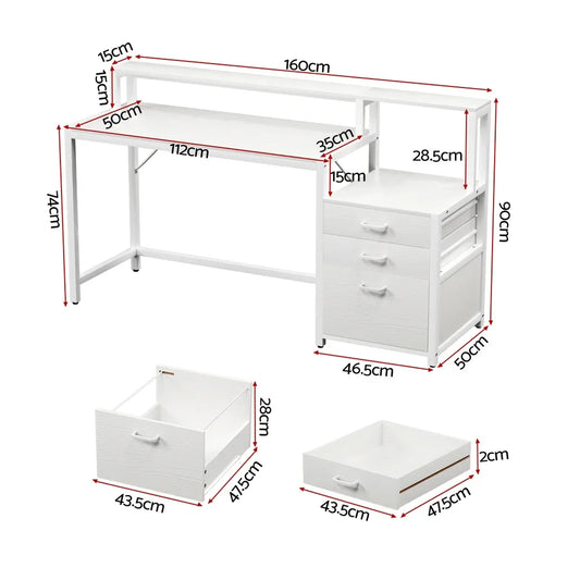 Artiss Computer Desk Home Office Study Table Desks w/Drawers Open Shelf White 160CM - Mekamart Australia