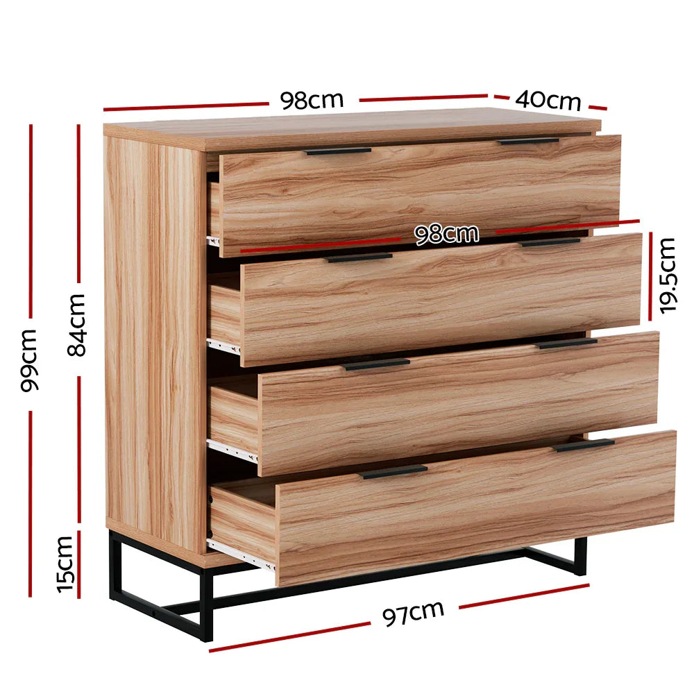 Artiss 4 Chest of Drawers Cabinet Dresser Table Tallboy Storage Bedroom Rust Oak - Mekamart Australia