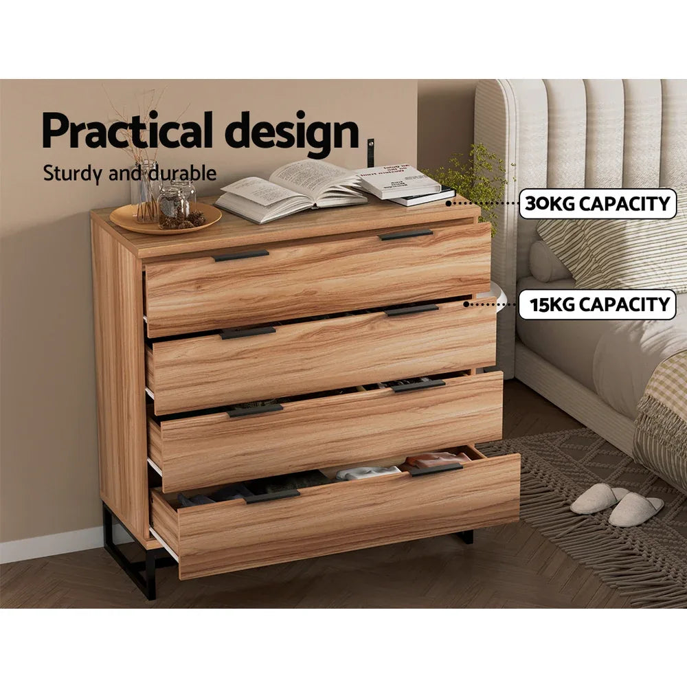 Artiss 4 Chest of Drawers Cabinet Dresser Table Tallboy Storage Bedroom Rust Oak - Mekamart Australia