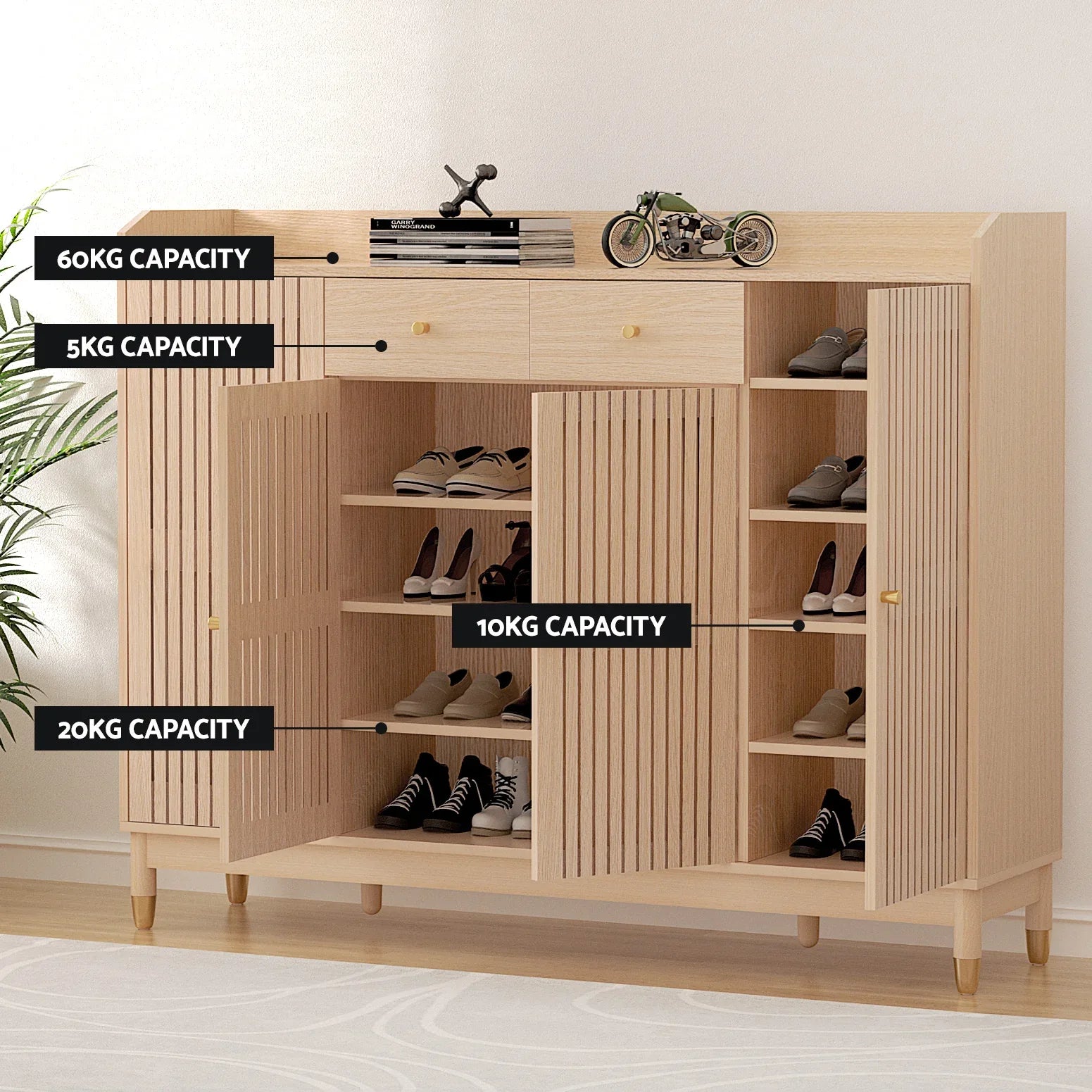 Artiss Shoe Rack Cabinet with Shelves 26 Pairs Pine - Mekamart Australia