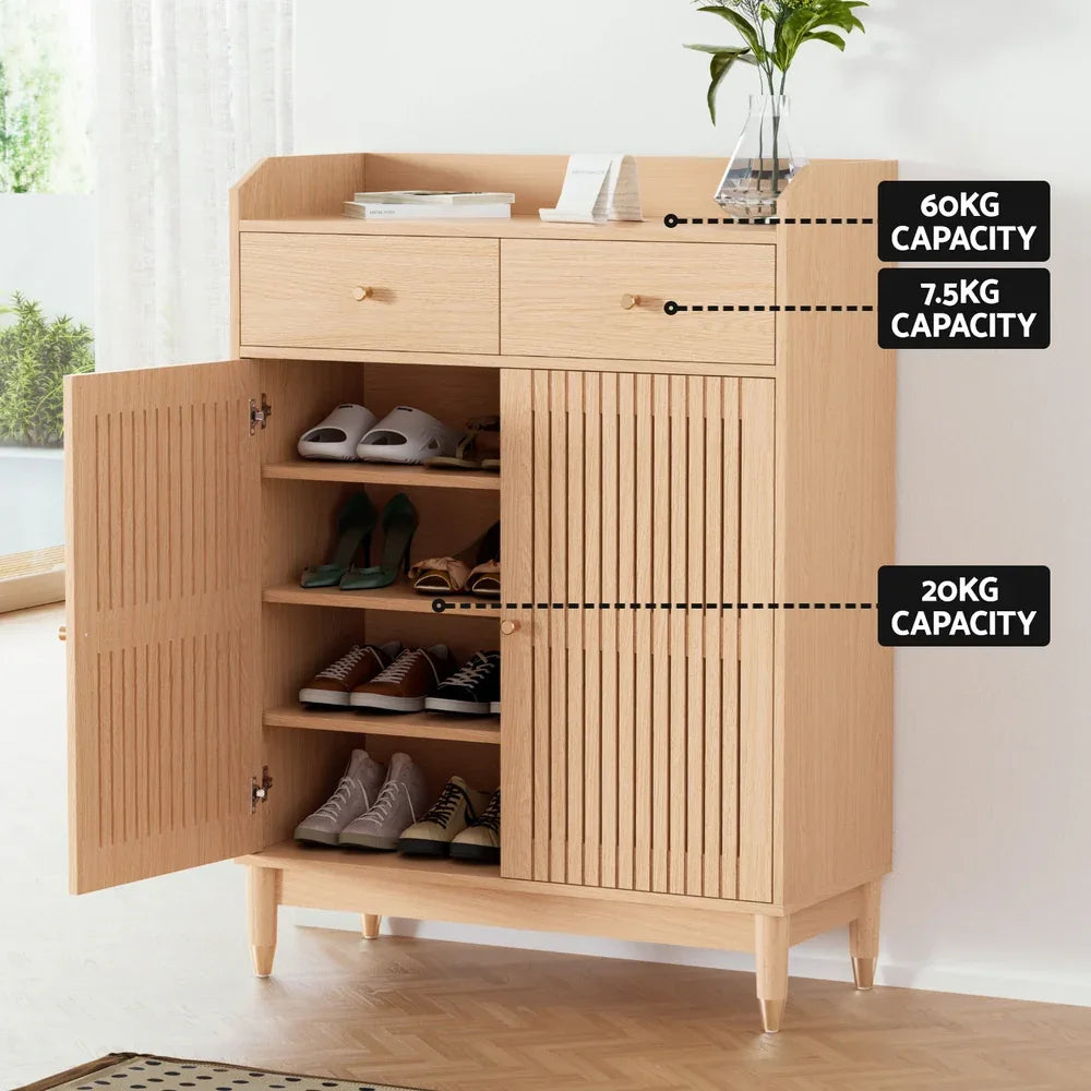 Artiss Shoe Rack Cabinet 4-Tier 16 Pairs Pine - Mekamart Australia
