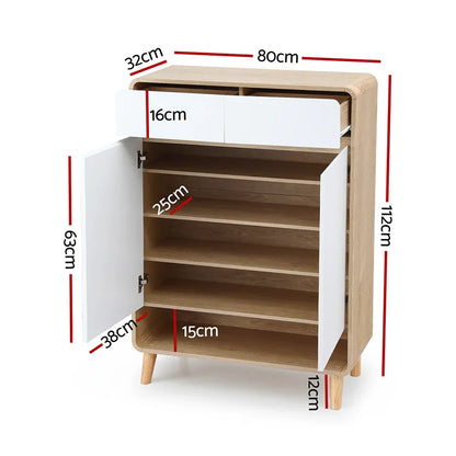 Artiss Shoe Rack Cabinet 20 Pairs Storage Cupboard Pine&White - Mekamart Australia