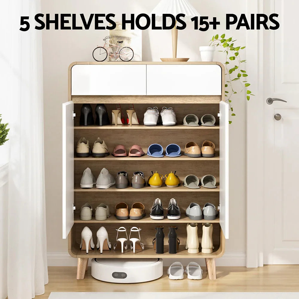 Artiss Shoe Rack Cabinet 20 Pairs Storage Cupboard Pine&White - Mekamart Australia