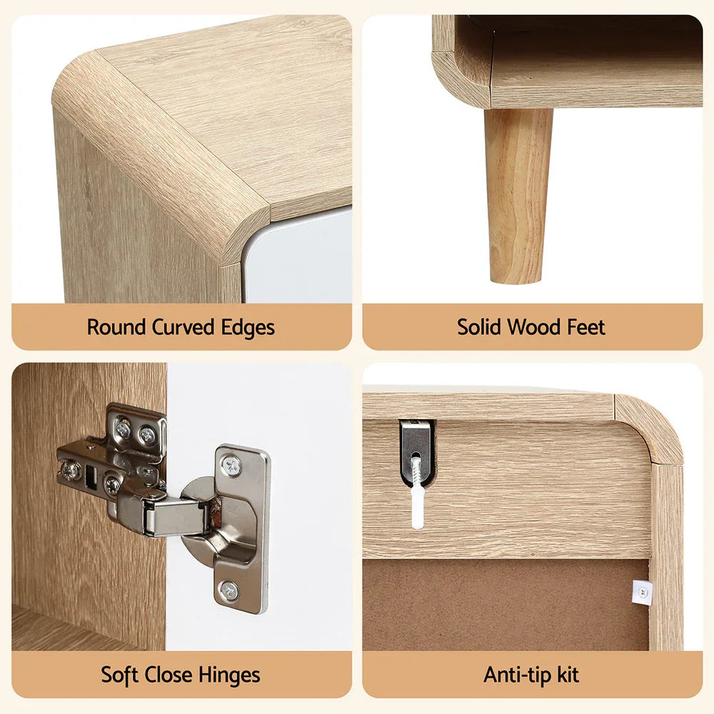 Artiss Shoe Rack Cabinet 20 Pairs Storage Cupboard Pine&White - Mekamart Australia
