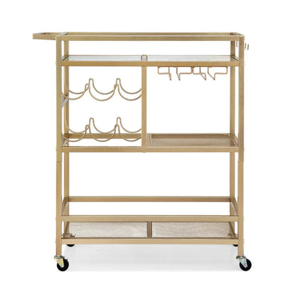 Artiss Bar Cart Drinks Trolley Serving Wine Rack Glass Holder 3 Hooks 72cm Gold - Mekamart Australia