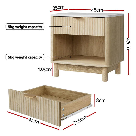 Artiss Bedside Table Nightstand 1 Drawer Shelves Pine - Mekamart Australia