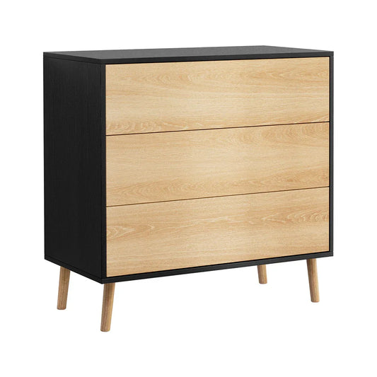 Artiss 3 Chest of Drawers Dresser Table Black&Pine - Mekamart Australia