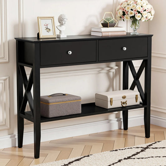 Artiss Console Table 2 Drawers 100CM Black - Mekamart Australia
