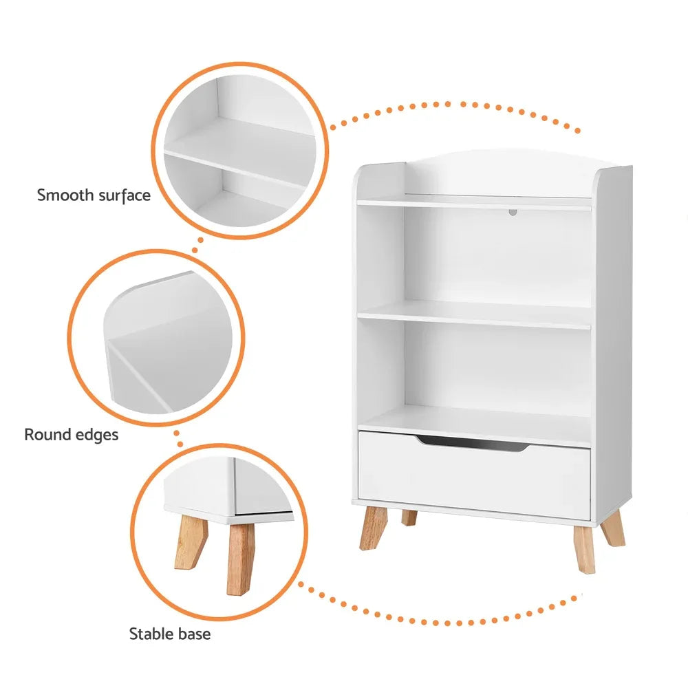 Keezi Kids Bookshelf 3 Tiers Storage Children Bookcase Toys Organiser Drawer - Mekamart Australia