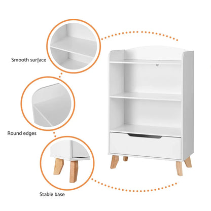Keezi Kids Bookshelf 3 Tiers Storage Children Bookcase Toys Organiser Drawer - Mekamart Australia
