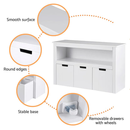 Keezi Kids Bookshelf 3 Drawers Storage Children Bookcase Toy Organiser Display - Mekamart Australia