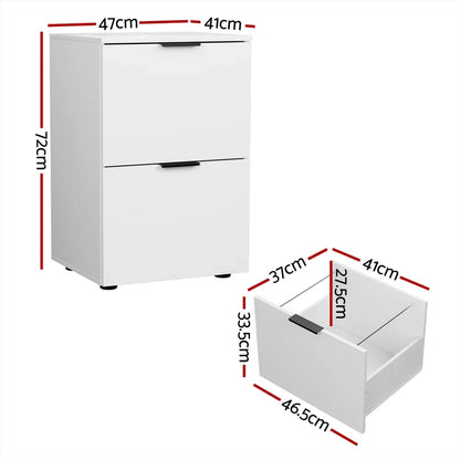 Artiss Filing Cabinet Files Storage Office Shelves File Organiser White 2 Drawer - Mekamart Australia