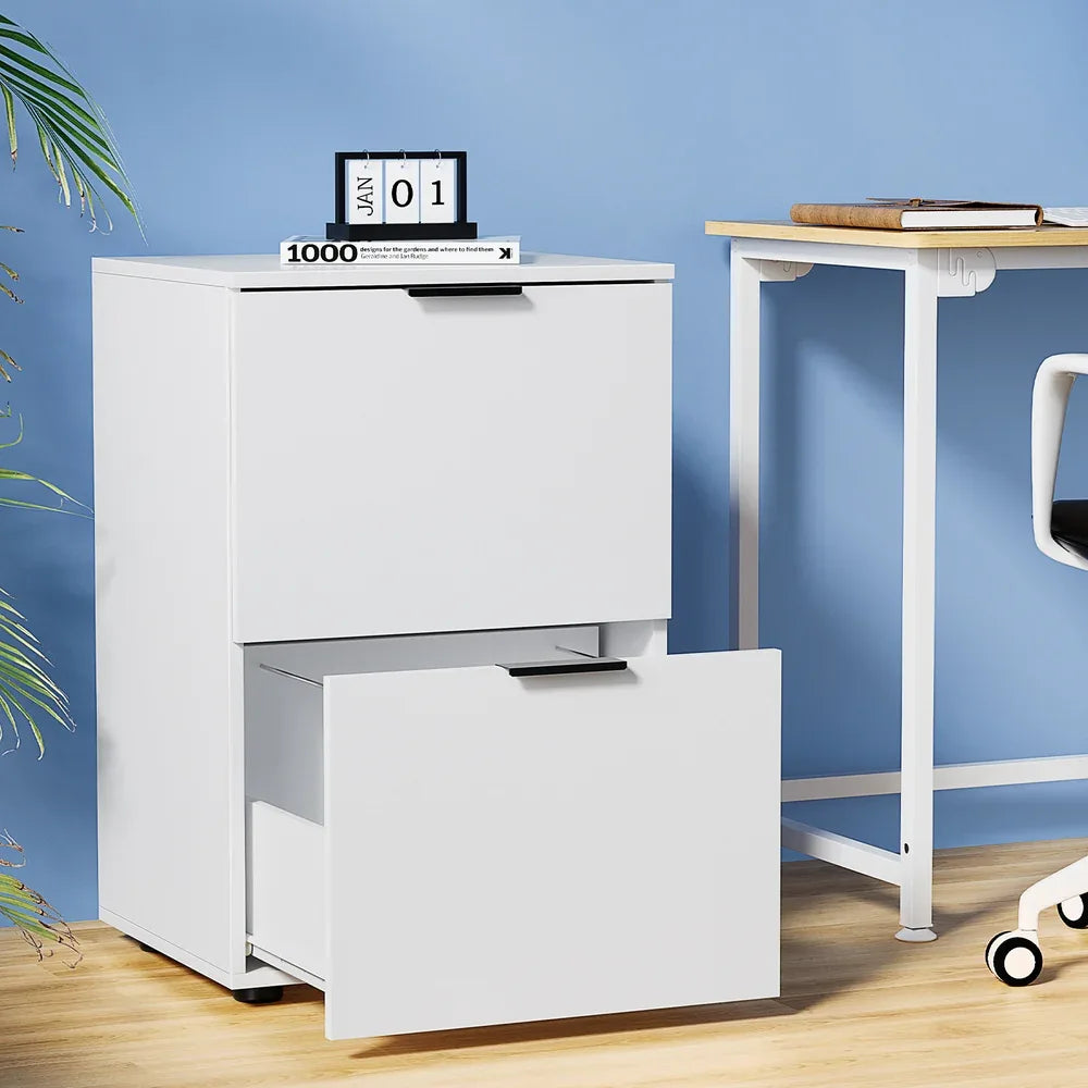 Artiss Filing Cabinet Files Storage Office Shelves File Organiser White 2 Drawer - Mekamart Australia
