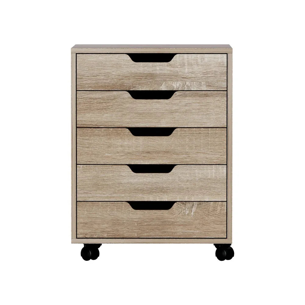 Artiss 5-Drawer Filing Cabinet Mobile Rolling Storage Cabinet Chest of Drawers Stand Scratch Beige - Mekamart Australia