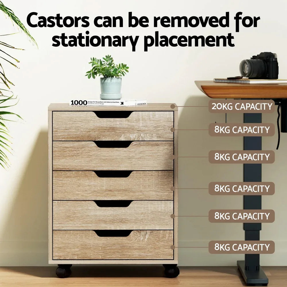 Artiss 5-Drawer Filing Cabinet Mobile Rolling Storage Cabinet Chest of Drawers Stand Scratch Beige - Mekamart Australia