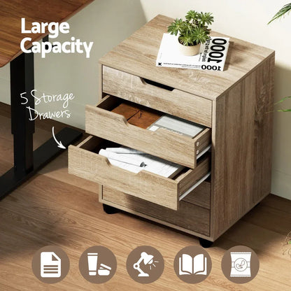 Artiss 5-Drawer Filing Cabinet Mobile Rolling Storage Cabinet Chest of Drawers Stand Scratch Beige - Mekamart Australia