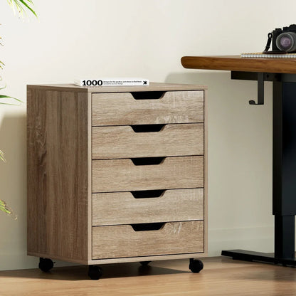 Artiss 5-Drawer Filing Cabinet Mobile Rolling Storage Cabinet Chest of Drawers Stand Scratch Beige - Mekamart Australia