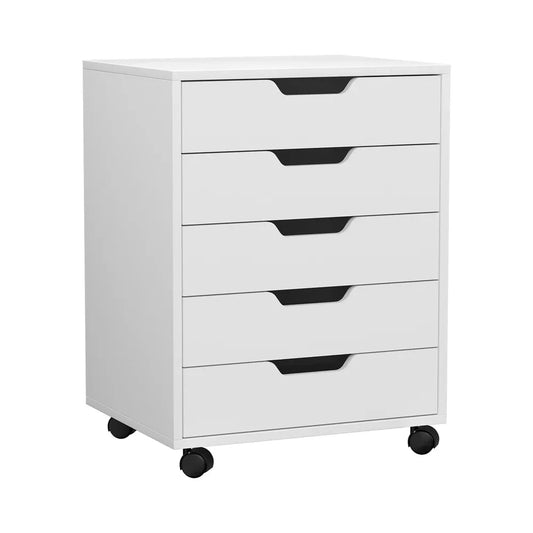 Artiss 5-Drawer Filing Cabinet Mobile Rolling Storage Cabinet Chest of Drawers Stand White - Mekamart Australia