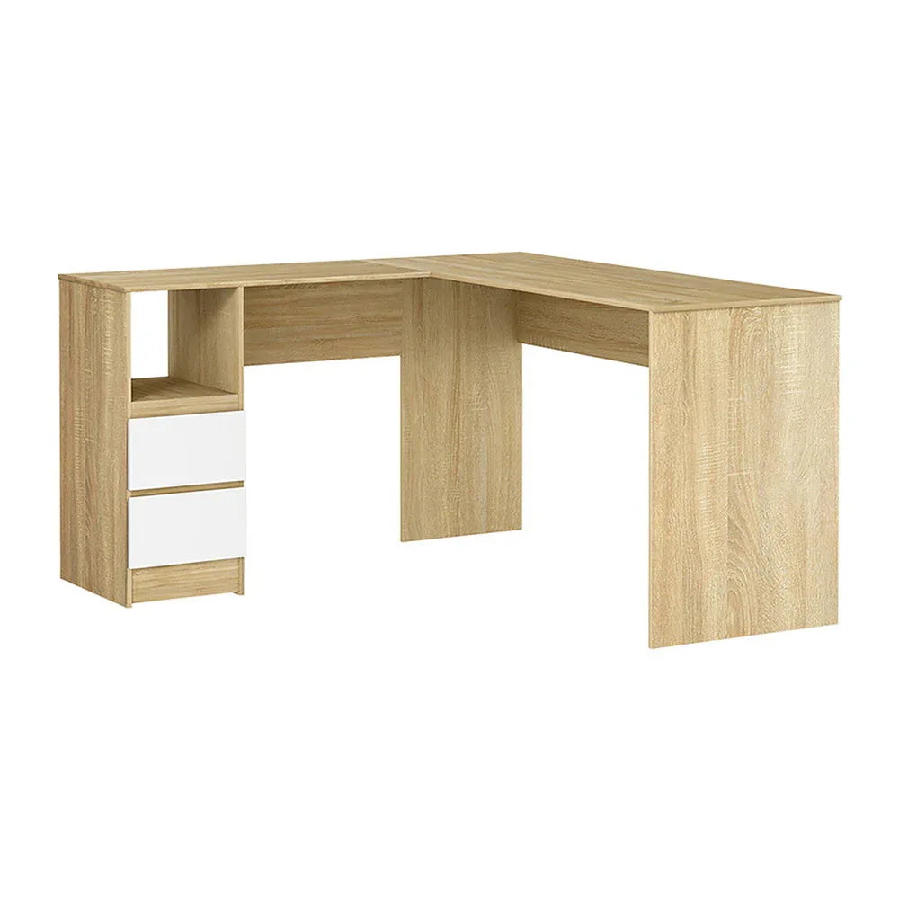 Artiss Computer Desk Drawer Cabinet L-Shape Oak 136CM - Mekamart Australia