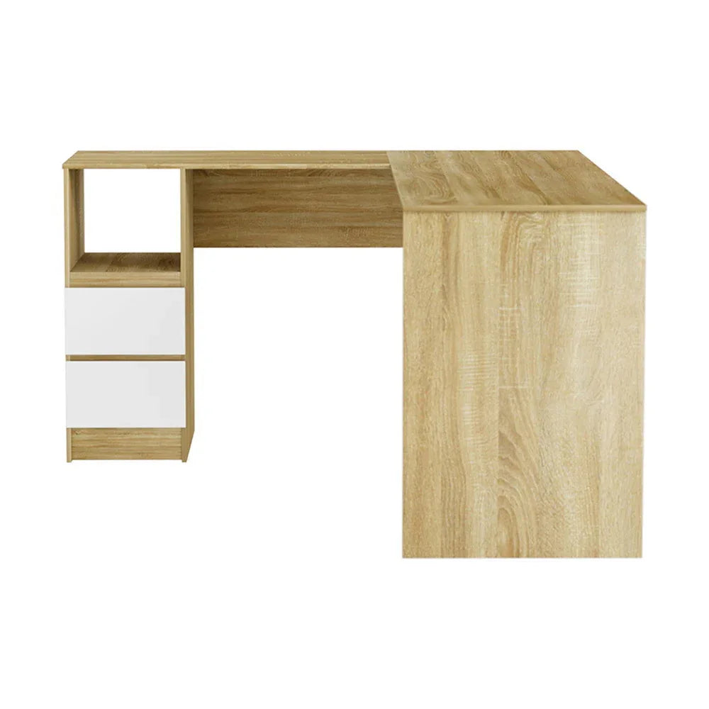 Artiss Computer Desk Drawer Cabinet L-Shape Oak 136CM - Mekamart Australia