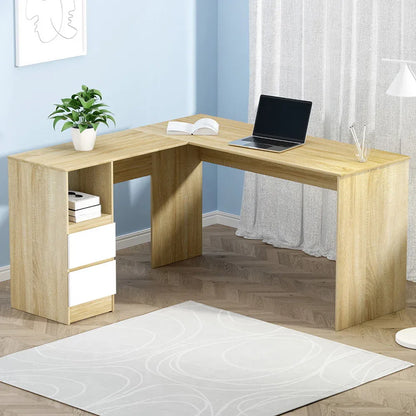 Artiss Computer Desk Drawer Cabinet L-Shape Oak 136CM - Mekamart Australia